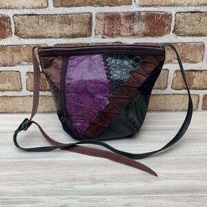 VTG Sharif Exotic Patch Leather Shoulder Bag Reptile Emboss Rare Green Maroon